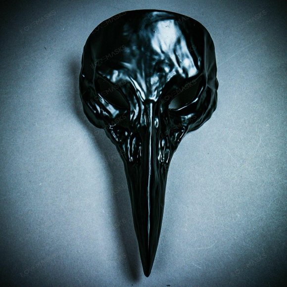 Black Raven Bird Nose Skull Masquerade Mask - Picture 2 of 9